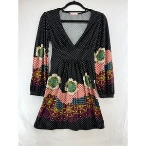 Fire Los Angeles Black Boho Festival Floral Print Long Sleeve Dress